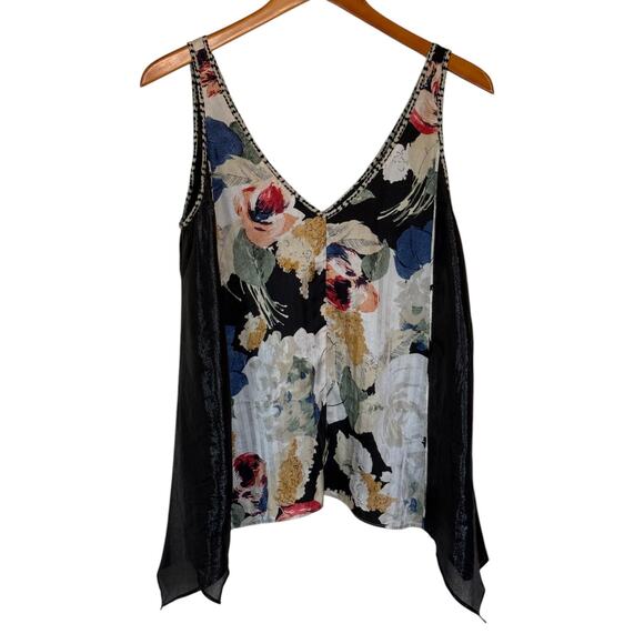 NWOT Elizabeth and James Top‎ Women S Black Silk Floral Metallic Party Event - Picture 1 of 6